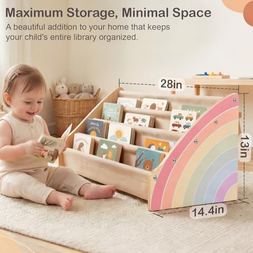 Toddler Bookshelf 4 Tier Solid Wood Montessori Nursery Book Organizer Kids - Image 2