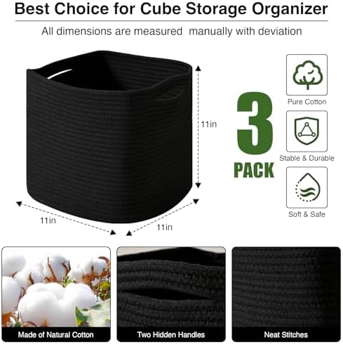 ICERZCZ 11 Inch Cube Storage Bins, Storage Cube Organizer Bins, Woven Cotton - Image 2