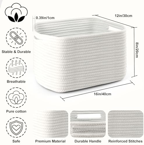 4 Pack Large Storage Baskets for Organizing, and Clothes, Cotton Rope Basket - Image 2