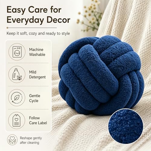 Petrella Navy Blue Knot Pillow Ball, 8 Inch Round Decorative Pillow - Image 5