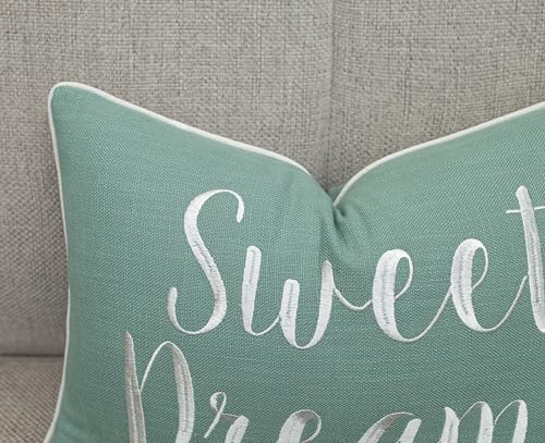 Rudransha Sweet Dreams Embroidered 12x18 Lumbar Pillow Cover, Light Teal - Image 4