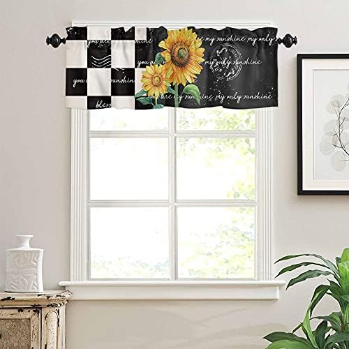 Buffalo Plaid Valance Curtains For Windows, Farmhouse Sunflower Rod Pocket - Image 3