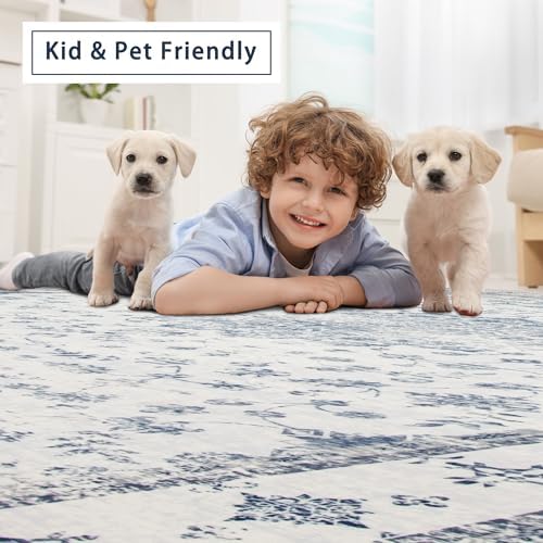 8x10 Washable Area Rugs for Living Room, Dining Room- Blue White - Image 6