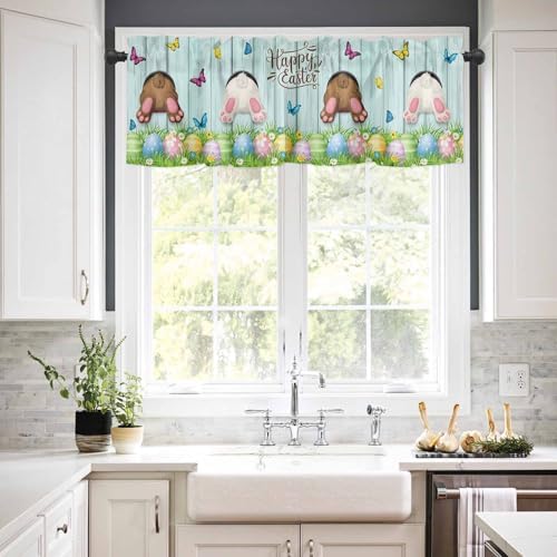 Vandarllin Spring Easter Kitchen Curtains and Valances Set, Funny Bunny Tails - Image 2