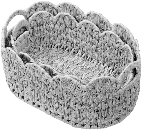 Coeusy Wicker Scalloped Basket Set of 2, Woven Storage Baskets by WEAVECOMFORTINTOEVERYCORNER