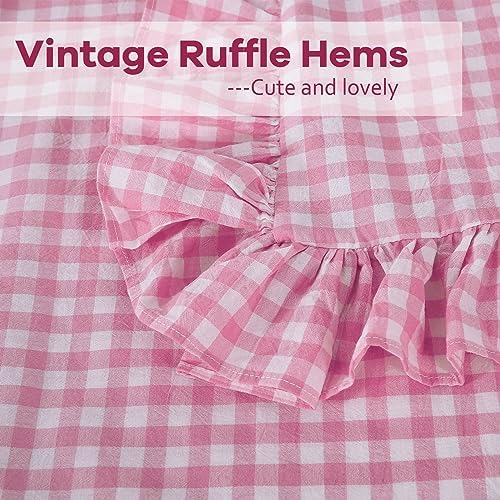 2 Pack Pink White Gingham Euro Shams Pillow Covers 26''x26'' - Image 5
