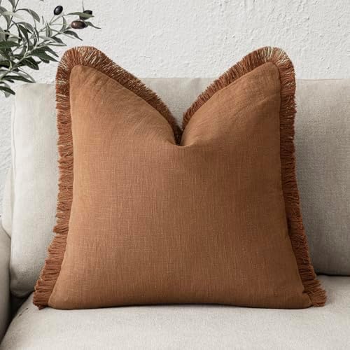 Foindtower Decorative Linen Fringe Throw Pillow Covers Cozy Boho Farmhouse by Foindtower