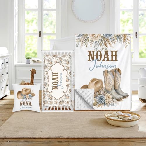 Custom Baby Boy Minky Crib Bedding Set, Cowboy Bedding 3 Pcs Set by Duckbe