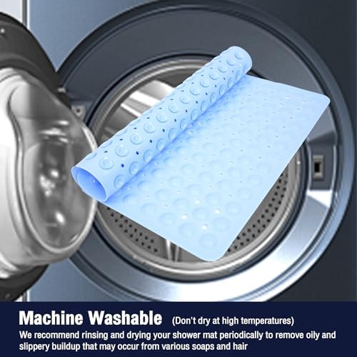 Square Shower Mat Bathtub Bath Mat Non Slip Light Blue 21"x21" - Image 6