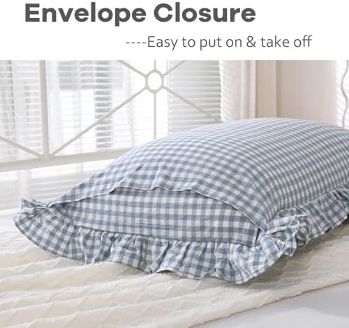 2 Pack Dust Blue Gingham Ruffle Pillow Shams King Size 20"x36" - Image 4