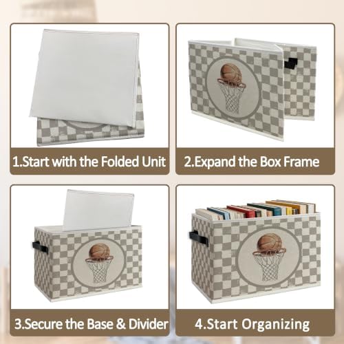 Vintage Brown Checkered Basketball Hoop Foldable Storage Box - Image 5