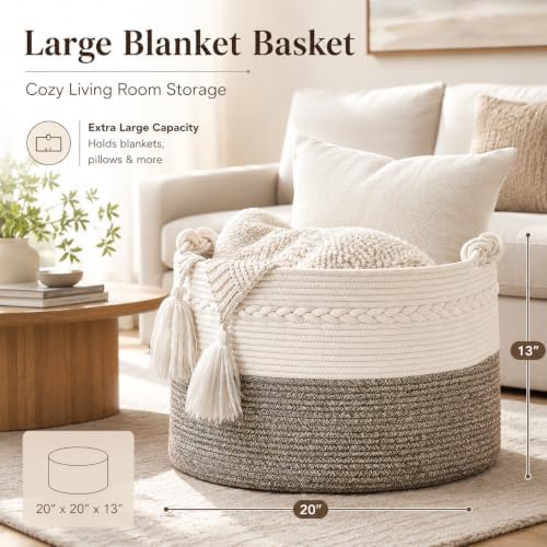 KAKAMAY Large Blanket Basket, Woven Baskets - Image 2