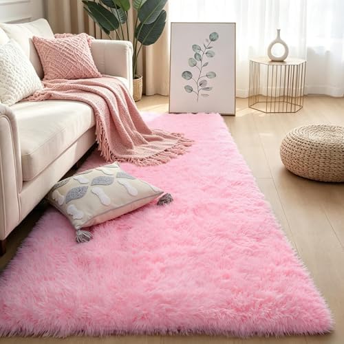 KCHOWUA Pink Fluffy Fuzzy Rug 2x6 by KICHOWUA
