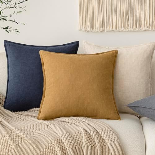 Foindtower Linen Solid Decorative Throw Pillow Covers 16x16 Honey Mustard - Image 6