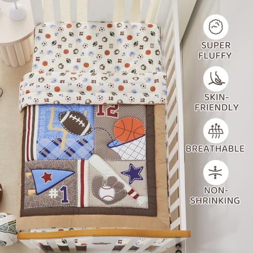Sports Crib Bedding Set for Boys, Premium 3-Piece Baby Bedding Set Brown - Image 5