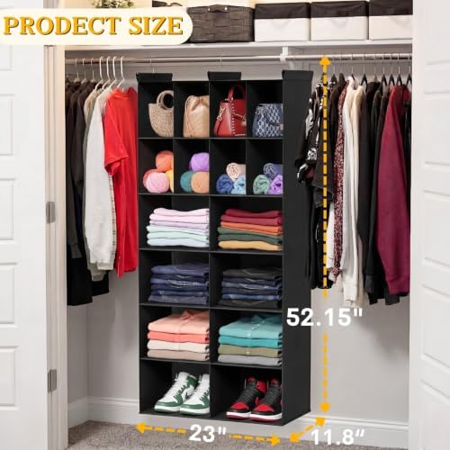 6 Tier Hanging Closet Organizer, 16 Compartments Dual Row Storage - Image 3