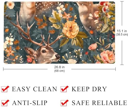 Bathtub Mat Non Slip 26.8x15.1 Inch, Deers Florals Flower Shower Mat - Image 4