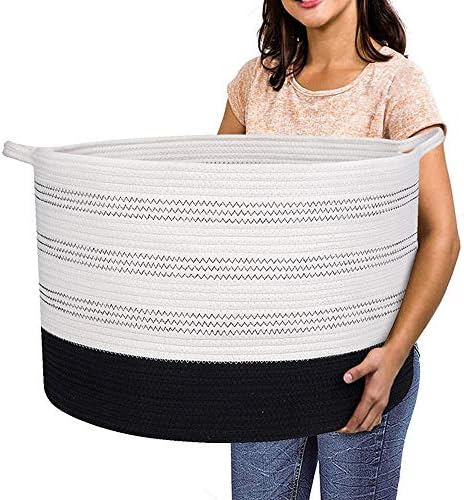 R RUNKA XXXLarge Cotton Rope Basket 22" X 22"X 14" Blanket Basket by RRUNKA