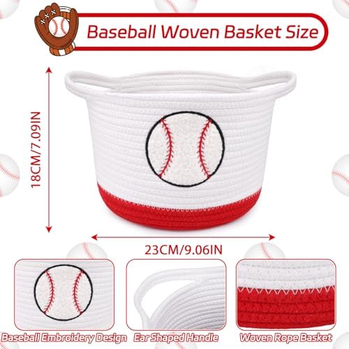 Baseball Woven Basket-Cute Cotton Rope Gift Basket Embroidered Baseball - Image 3