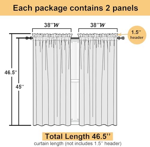 Lecloud Leia Clip Textured Sheer Blush Curtains 45 Inch Length 2 Panels - Image 4