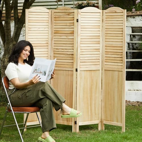 Room Dividers, 5.75Ft Individual Privacy Screens Foldable Wooden Louver & MDF - Image 6