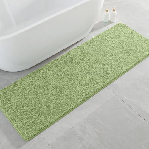 Polyester Bathroom Runner Rug 24"x72" Olive Green, Soft Bath Mat by Kildoss