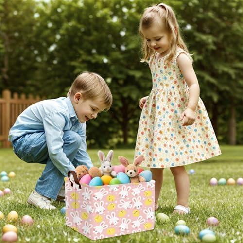 Large Cute Easter Basket for Kid Empty Gift Baby Rectangle Storage Bin Bunny - Image 5