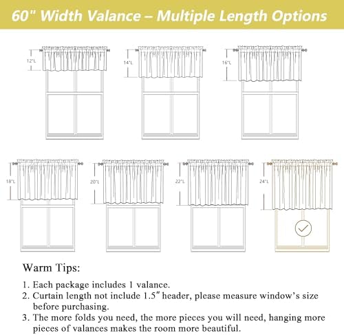 Black Valances for Windows, Light Filtering Faux Linen Textured Small Short - Image 3