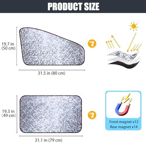ZATOOTO Magnetic Side Window Sun Shade, Car Window Covers, Heat Reflective - Image 2