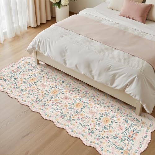 Scalloped Floral Runner Rug 2x6, Soft Cute Carpet Runner - Image 4