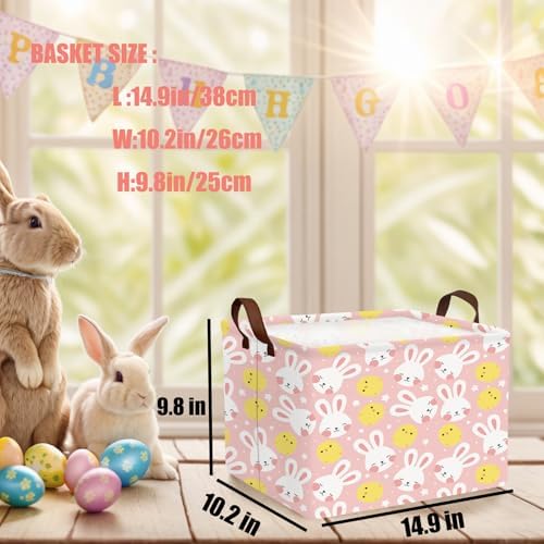 Large Cute Easter Basket for Kid Empty Gift Baby Rectangle Storage Bin Bunny - Image 3