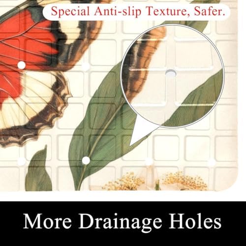 Bathtub Mat Non Slip 26.8x15.1 Inch, Butterflies Florals Shower Mat - Image 2