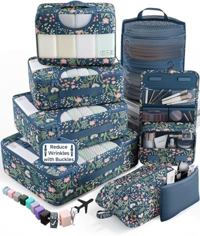 Veken 8 Set Packing Cubes for Travel Essentials, Anti-Wrinkle Buckled Suitcase by Veken