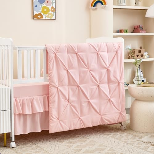 3-Piece Pink Crib Bedding Set for Girls by NacoMoco