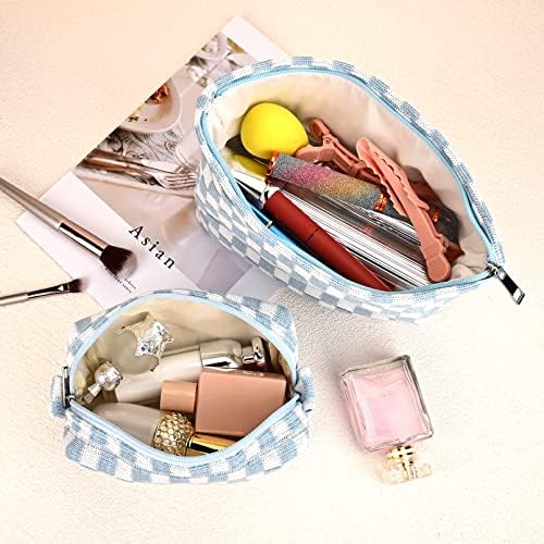 SOIDRAM 2 Pieces Makeup Bag Large Checkered Cosmetic Bag Capacity Canvas Mix - Image 4