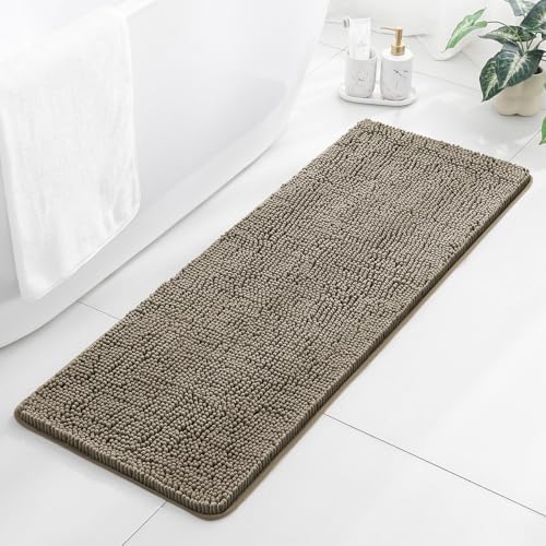 Chenille Bathroom Runner Rug 17"x47" Taupe, Plush Bath Mat by Kildoss