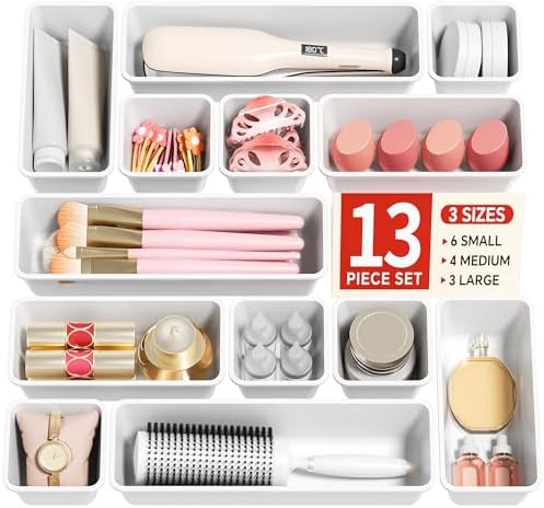 Canfanni 13 Pack Plastic Drawer Organizers Set, 3 Sizes Desk Drawer Organizer by Canfanni