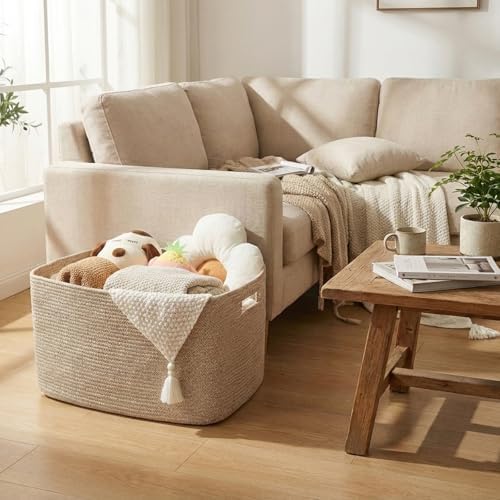 JMvicyroam 65L Large Woven Cotton Rope Blanket Basket - Image 2