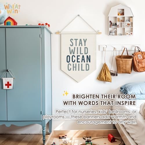 Wheatwin Ocean Nursery Decor, Stay Wild Ocean Child Wall Hanging Pennant Flag - Image 3