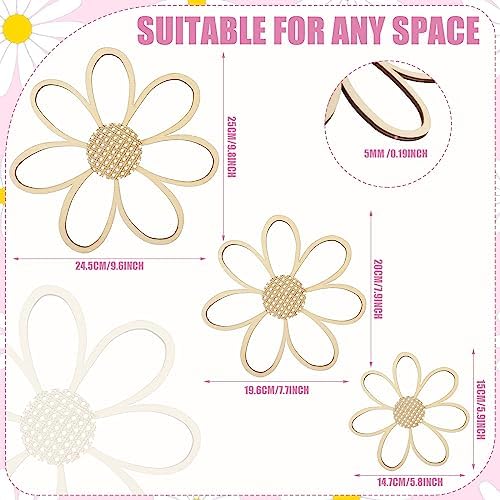 Thyle 6 Pcs Daisy Wall Decor Wooden Flower - Image 2