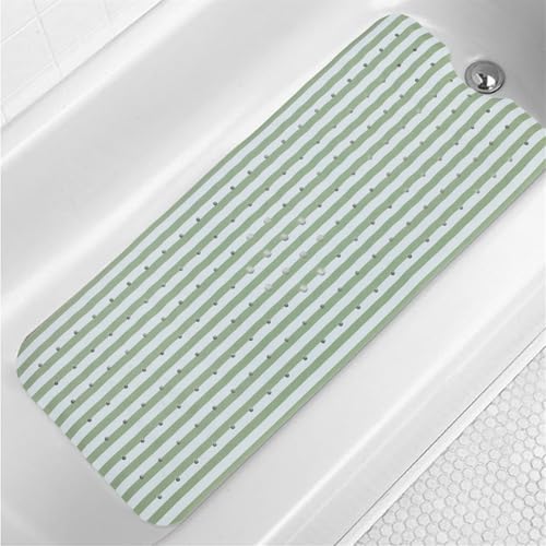 Stripes Green Bathtub Mat Non Slip 40x16 Inch Extra Long Bath Mat, Modern Art by Denifeiya