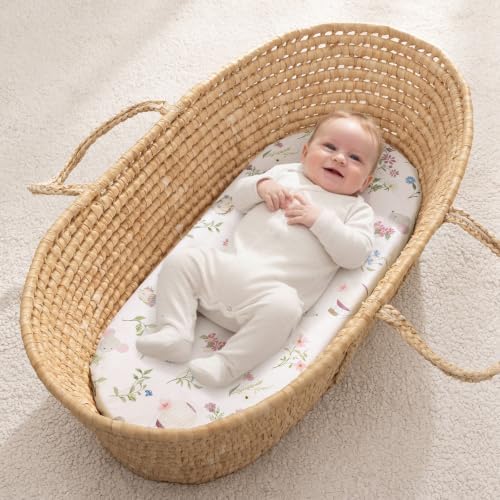 PHF 3 Pack Soft Bassinet Sheets, Floral & Animal Breathable Comfy Cradle Sheets - Image 2