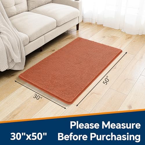 Chenille Bathroom Rug 30"x50" Coral, Large Plush Bath Mat - Image 2