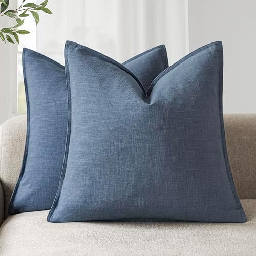 Foindtower Linen Solid Decorative Throw Pillow Covers 20x20 Inch Dark Blue by Foindtower