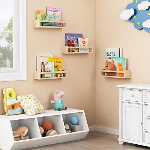 Forbena Natural Wood Nursery Book Shelves Wall Mounted, Floating Bookshelf - Image 2