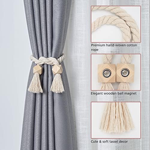 NICEEC 2 Pack Wooden Polyhedron Magnetic Curtain Tiebacks Boho Home Decor Drape - Image 3