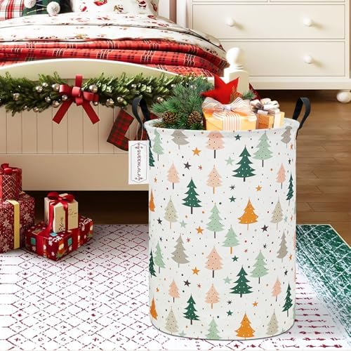 QUEENLALA Large Foldable Round Storage Basket Laundry Hamper, Pine tree - Image 4