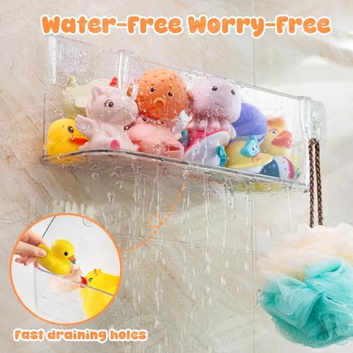 Bath Toy Storage for Baby & Toddler, 2 Pack Clear Adhesive Shower Caddy - Image 3