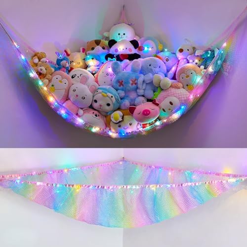 Stuffed Animals Hammock with LED Light Toy Net Room Decor Corner Storage by UnicornCastle