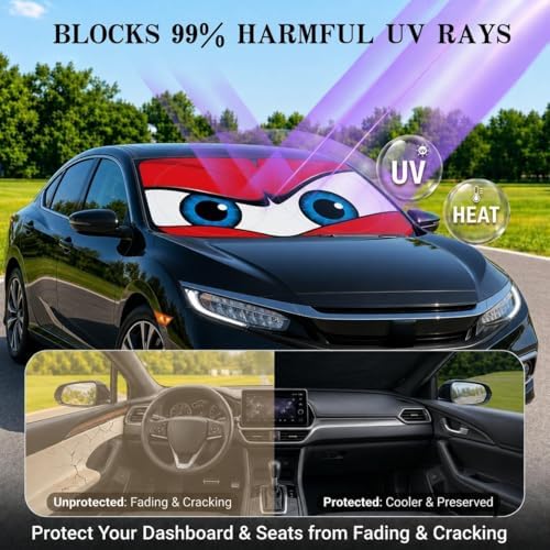 Car Windshield Sun Shade, Universal Fit Compact Sedan SUV, Angry Red - Image 3